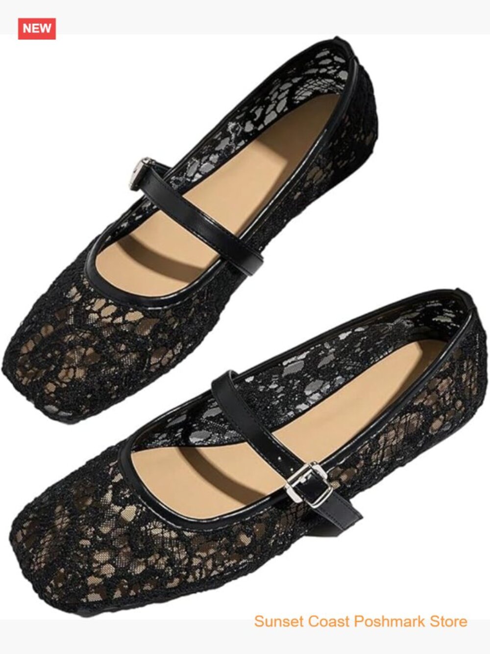 Lace Mesh Ballet Flats Square Closed Toe Breathable Lightweight Flats Loafers